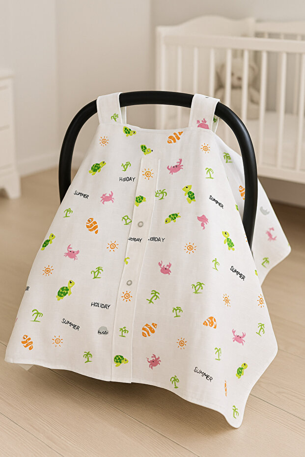 2-Layer 100% Cotton Muslin Stroller Cover with Front Snap Fasteners