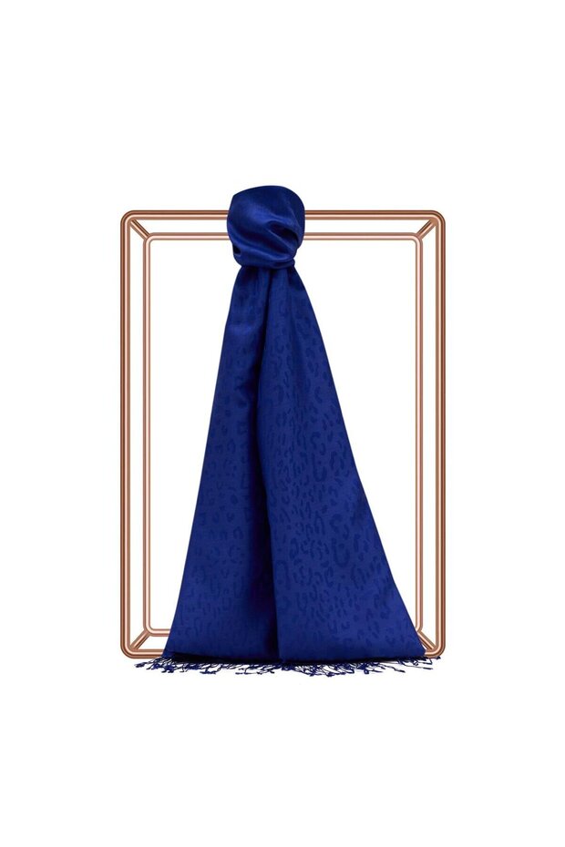 شال حرير منقوش - نمط جاكار الفهد - S أزرق بلون الكوبالت أزرق - 1