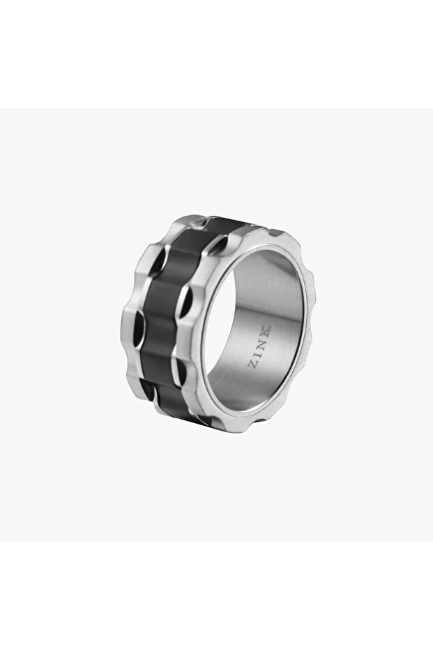 Men's Silver & Black Stainless Steel Ring
