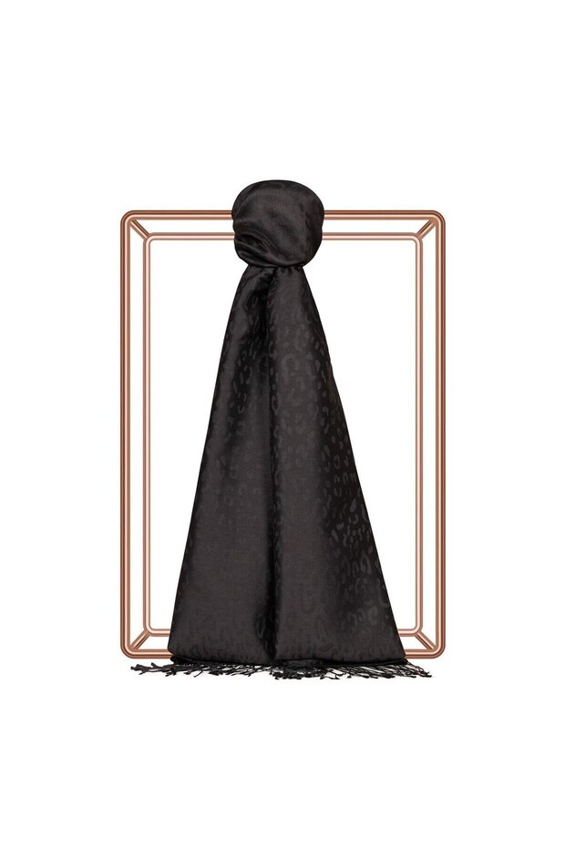 Jacquard Silk Shawl - Leopard Pattern - Black