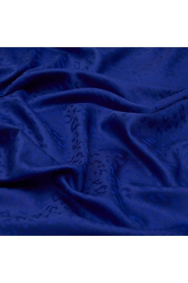 شال حرير منقوش - نمط جاكار الفهد - S أزرق بلون الكوبالت أزرق - 2