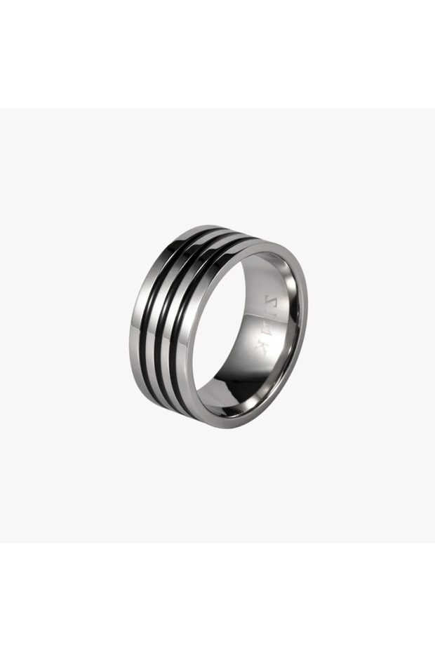Men's Silver & Black Stainless Steel & Tungsten Ring | Zjrg003spb