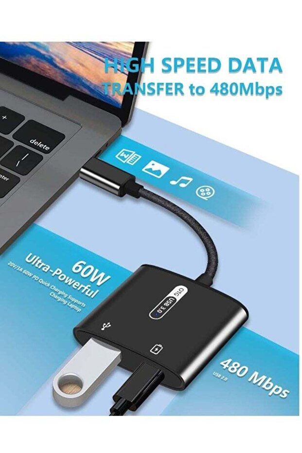 USB-C OTG Adapter with Power 60W PD, 2-in-1 USB-C to USB, Compatible with iPad Pro, Galaxy S23, Pixe - 3