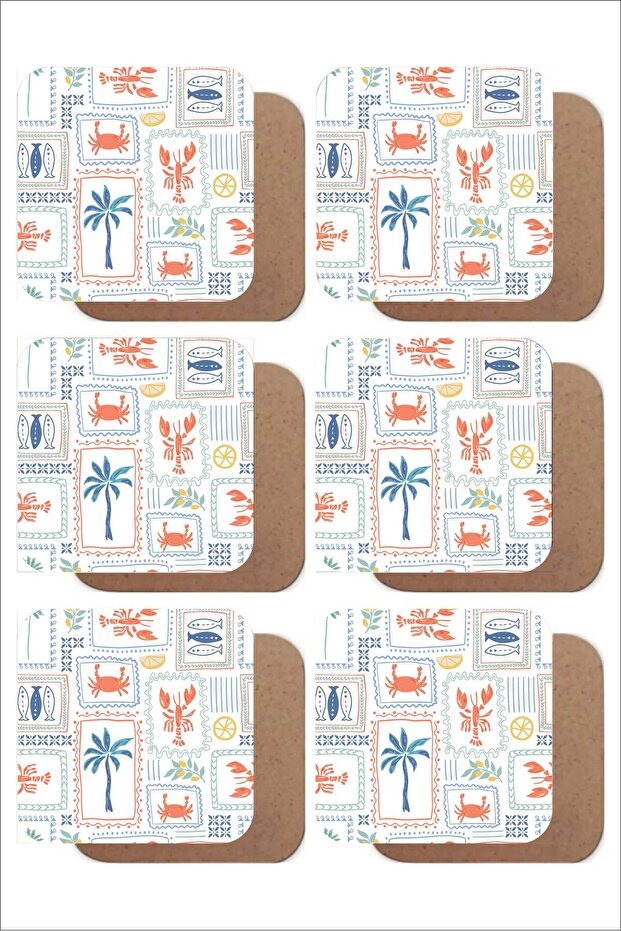 Mediterranean Breezes Themed Set of 6 Mdf Uv Printed Coasters – Colorful Modern Design