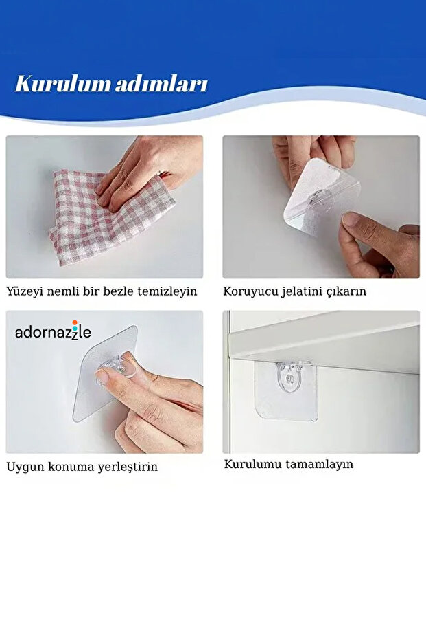 Şeffaf Yapışkanlı Raf Tutucu Aparat, Raf Sabitleme, Raf Tutucu 1 Adet - 3