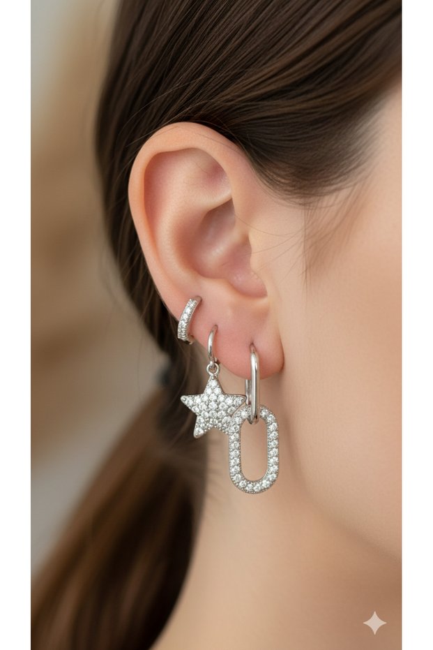 Geometric Shape Vip Set of 3 Earrings
