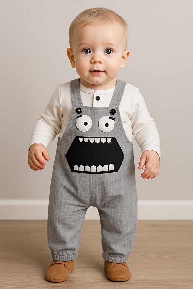 Baby Boy Long Sleeve T-Shirt and Patterned Salopet Set