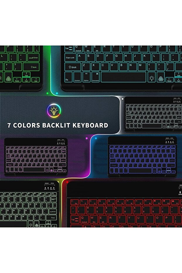 لوحة مفاتيح لاسلكية محمولة مزودة بإضاءة خلفية وبلوتوث للأجهزة اللوحية والهواتف الذكية - 8