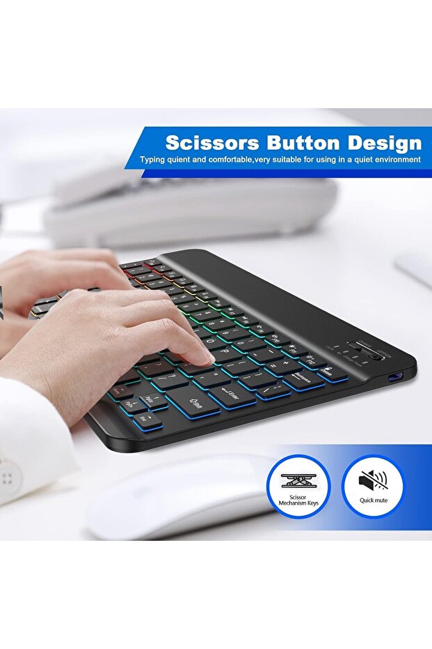 لوحة مفاتيح لاسلكية محمولة مزودة بإضاءة خلفية وبلوتوث للأجهزة اللوحية والهواتف الذكية - 6