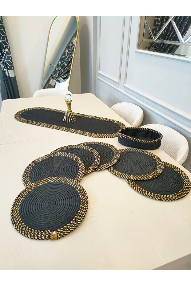 Jute, American Dinnerware Set, 6 Plates, 1 Bread Basket, 1 Runner, Plate Mat, Runner, Plate Set, Lux Presentation