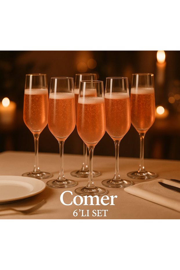Comer Set of 6 Pink Champagne Glasses – Crystal Glass, 195 Cc for Special Occasions & Celebrations