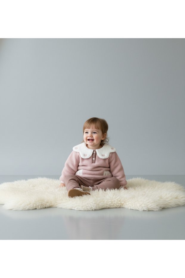 Floral Detailed Fleece Bottom and Top Set Baby Girl