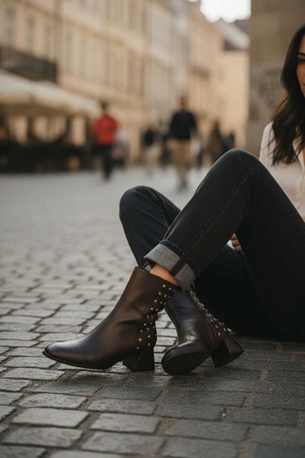 kadın bot süet kalın topuk - 3