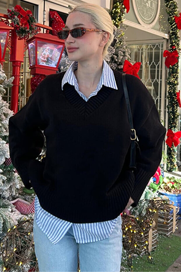 Casual V-Neck Knitwear Sweater Blouse