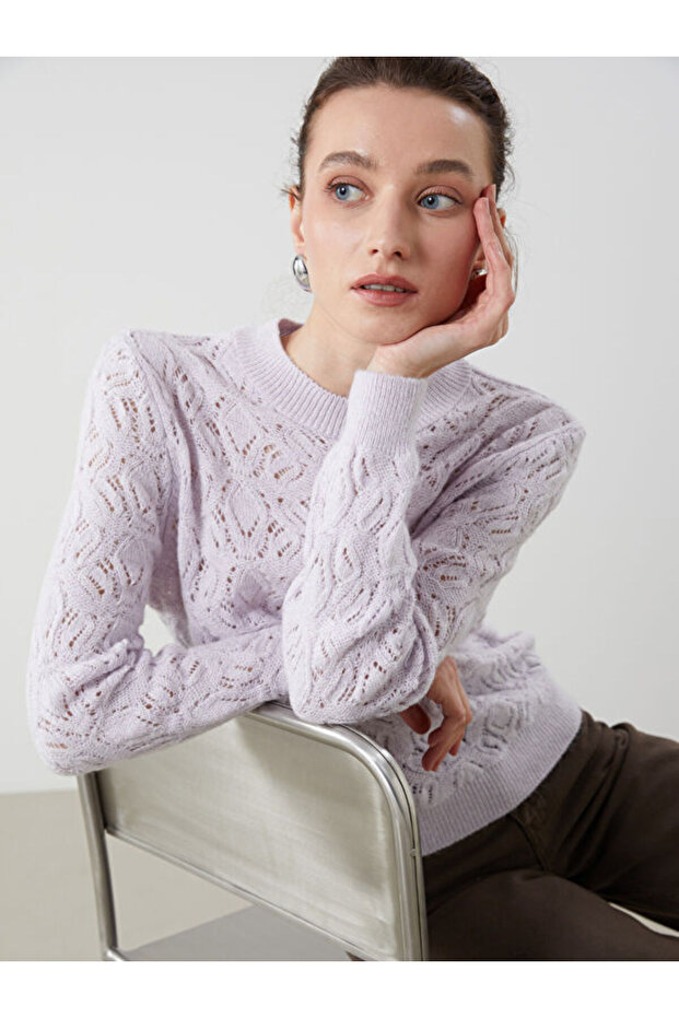 Esvab • Modern & Distinctive Zero Roba Collar Openwork Women's Knitwear Sweater
