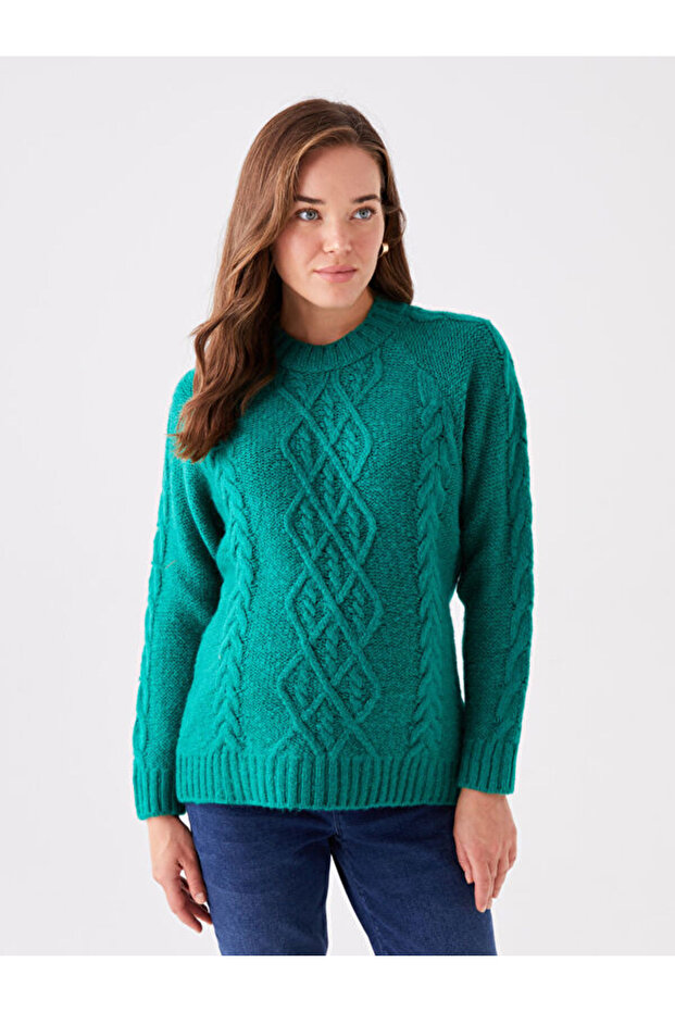 Crew Neck Self-Patterned Long Sleeve Maternity Knitwear Sweater