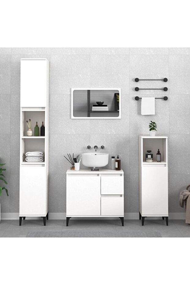 Bathroom Cabinet White 30x30x100 cm Engineered Wood