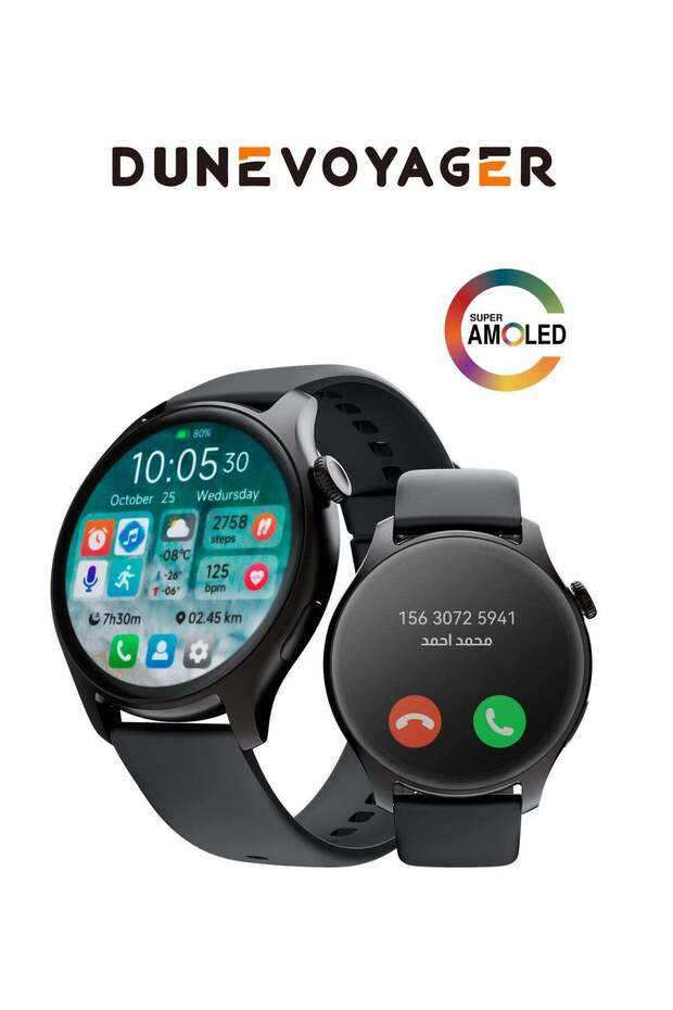 ساعة ذكية DV-SW3، شاشة AMOLED مقاس 1.43 بوصة، سعة 280 مللي أمبير/ساعة، IP68، تدعم الاتصال عبر البلوتوث - أسود