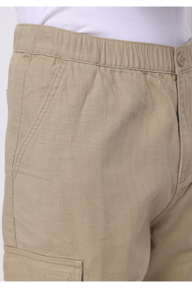 Regular Fit Orta Bel Düz Erkek Bej Şort - 5