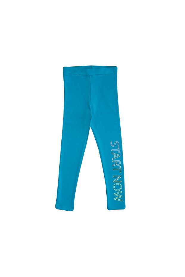 Dark Turquoise Girl Child Start Now Printed Fleece-Lined Leggings