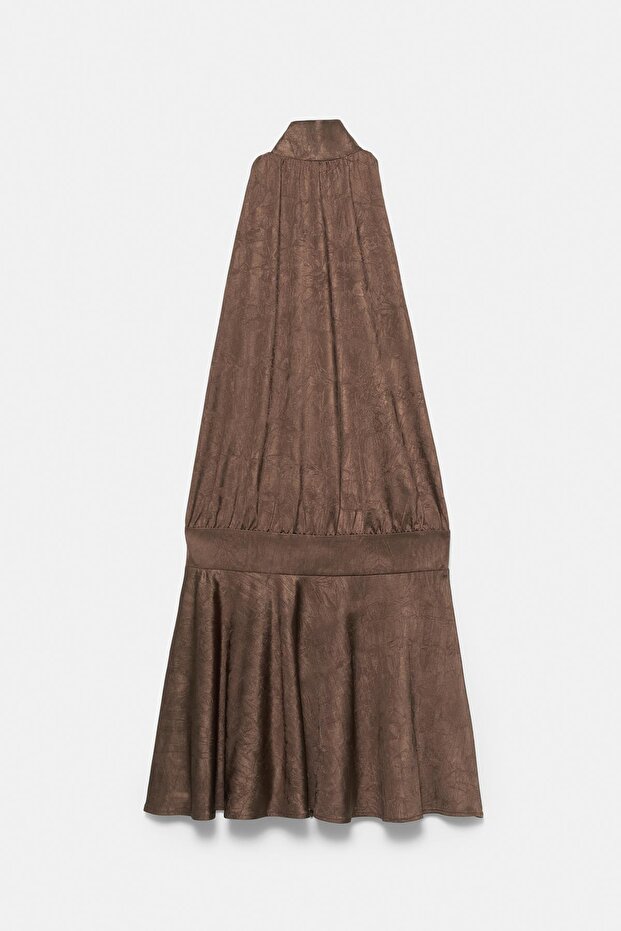 Kahverengi kısa halter elbise - 6