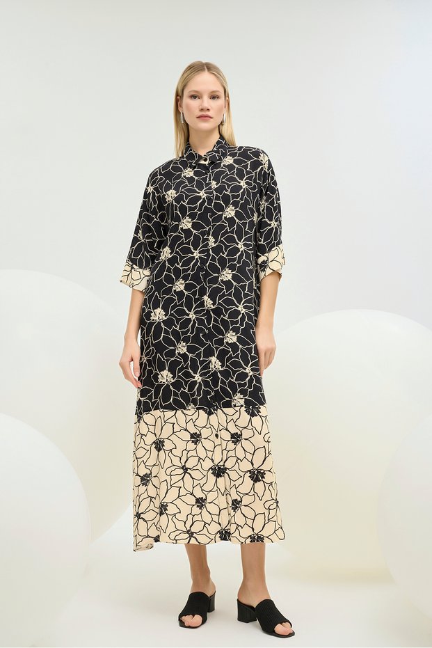 21359 Women's Shirt Collar Long Dress
