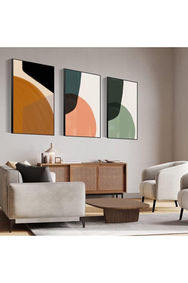 Modern Minimalist Geometric Wall Art (40x60 cm) – 3-Piece Framed Abstract Canvas Set