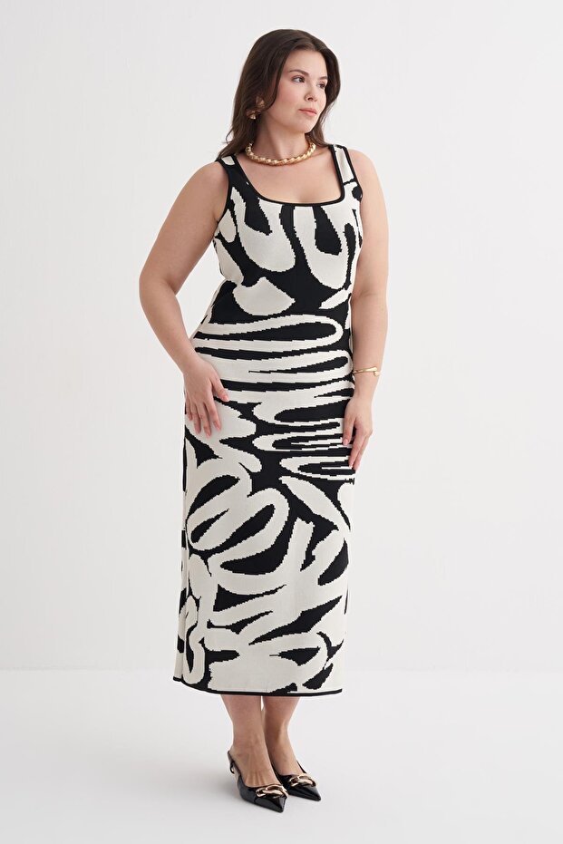 Desenli Triko Elbise - 1