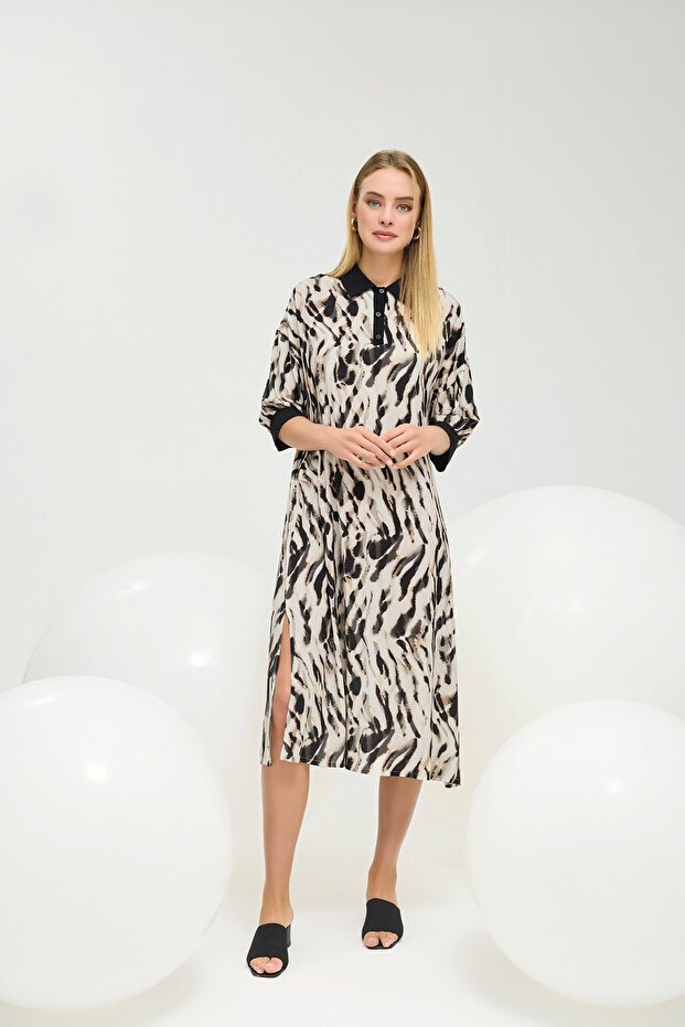 21261 Women's Shirt Collar Long Dress
