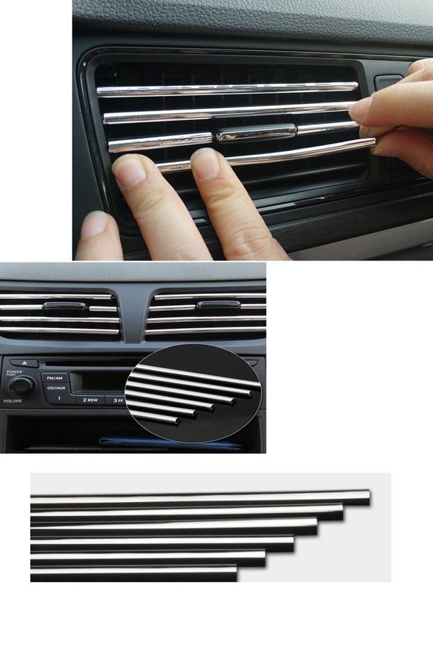 Interior Air Conditioning Grille Air Outlet Decorative Strips Air Conditioning Strip Chrome Gray
