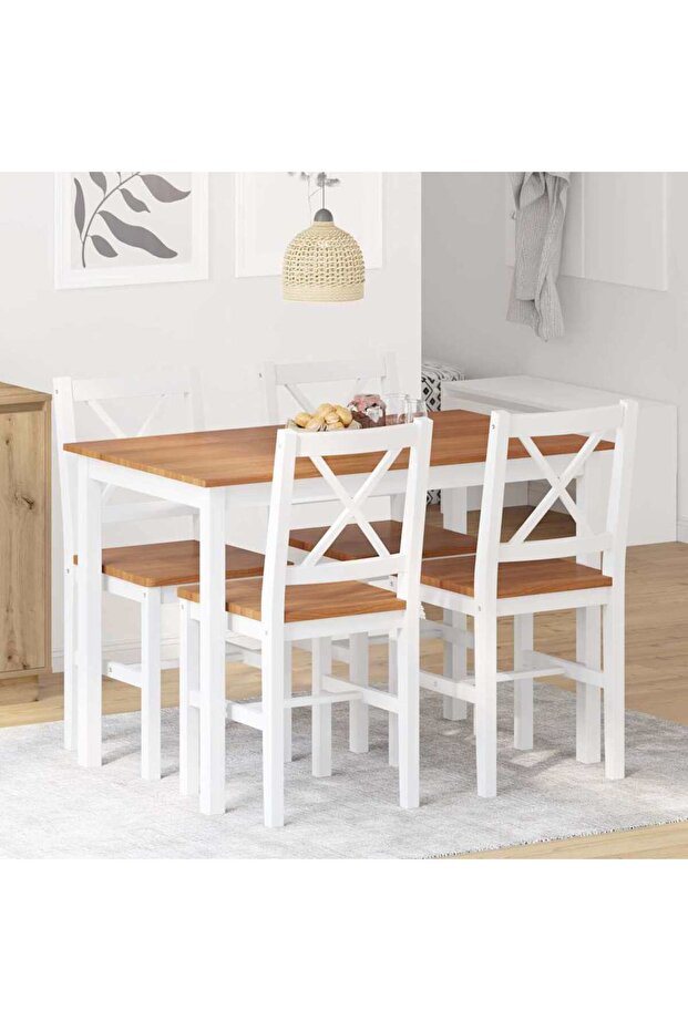 5 Piece Dining Set Brown and White
