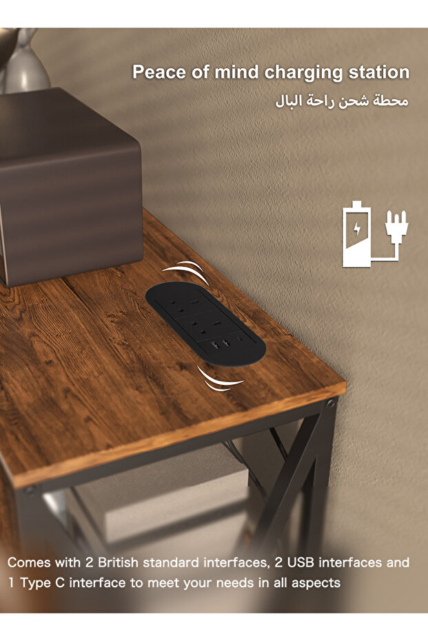 120*30*90cm Console Table with Power Outlet Sofa Table with Storage Shelf and Entryway Table - 2