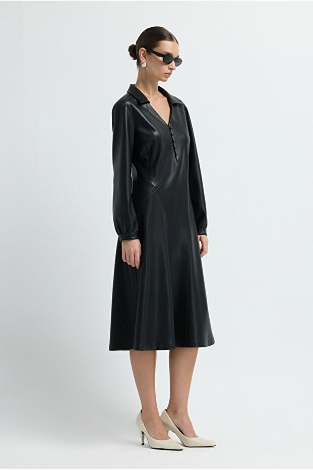 Midi Boy Deri Elbise - 1