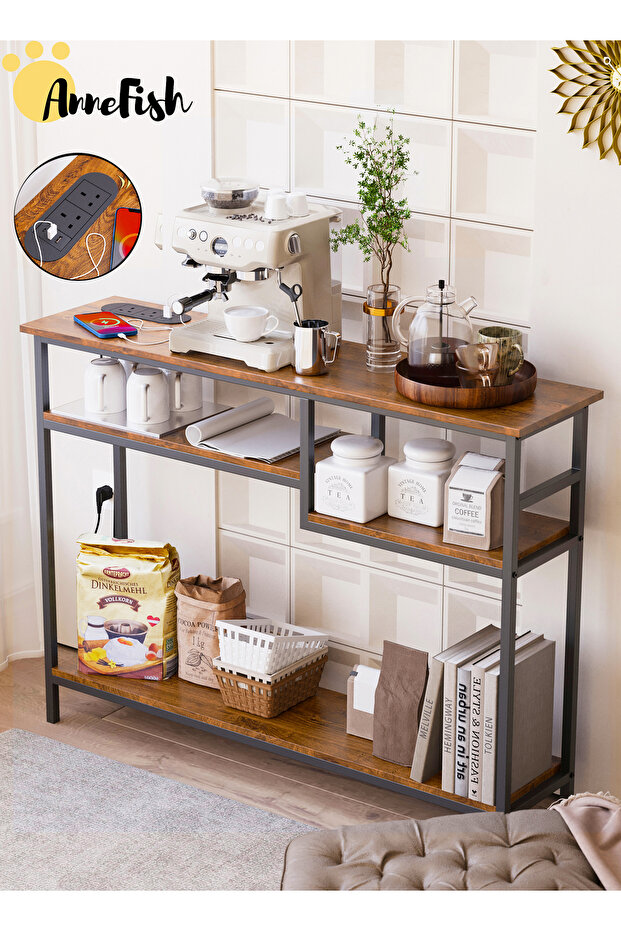 120*30*90cm Console Table with Power Outlet Sofa Table with Storage Shelf and Entryway Table - 1