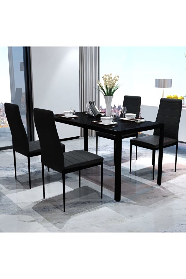 Five Piece Dining Table Set Black - 1