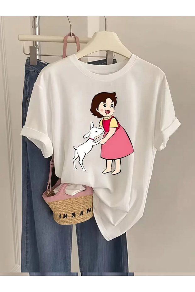 Modern Design Special Haıdı and Kuzu Baskıl Unisex Oversized Crew Neck T-Shirt