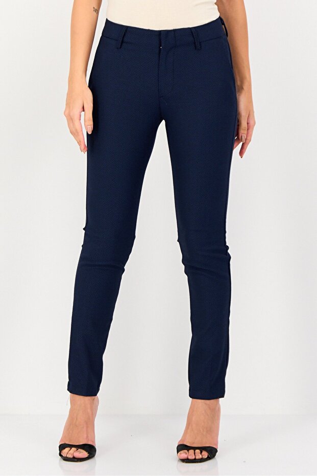 Women Cigarette Fit Microdot Print Straight Leg Pants, Navy