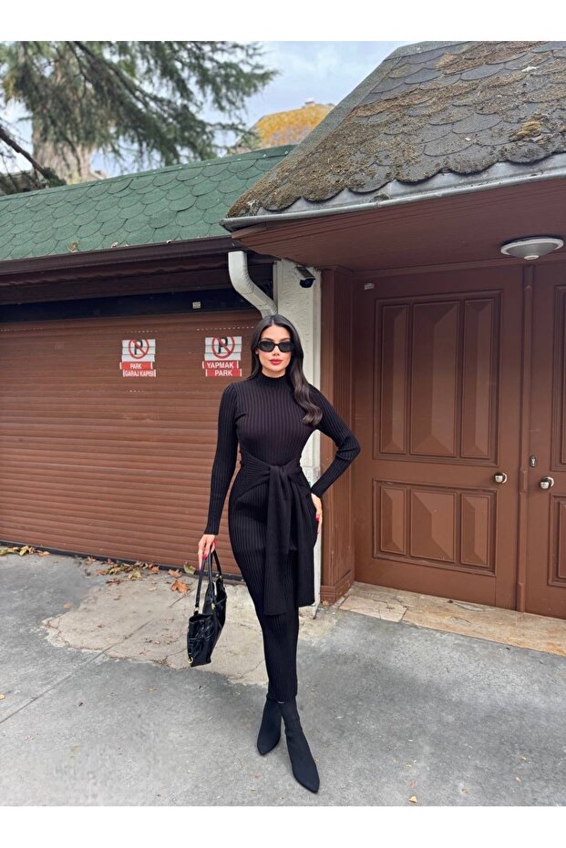 Triko bağlamalı elbise - 1