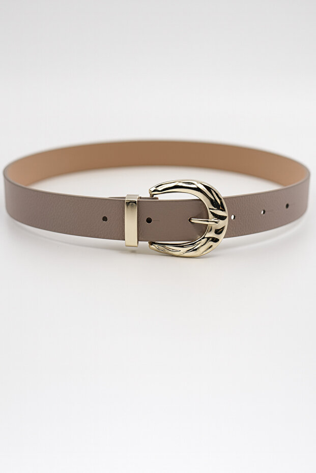 Women's Faux Leather Belt with Patterned Buckle – for Stylish and Elegant Everyday Outfits