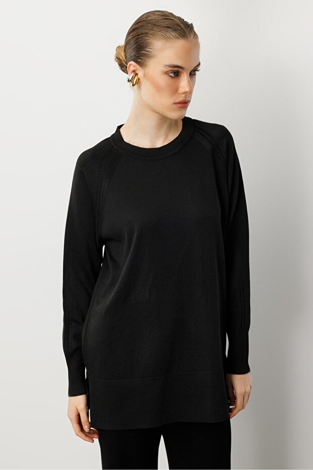 Reglan Kol Basic Triko Tunik-SİYAH - 3