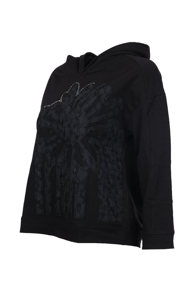 Women's Hooded Long Sleeve Textured Patterned Cotton Blend Sweatshirt 20K321900139 T-Shirt 20K321900139