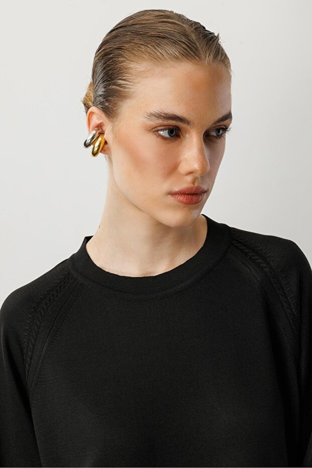 Reglan Kol Basic Triko Tunik-SİYAH - 5