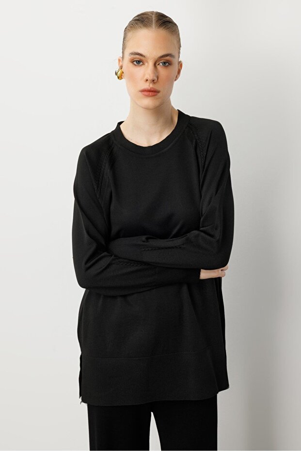 Reglan Kol Basic Triko Tunik-SİYAH - 2