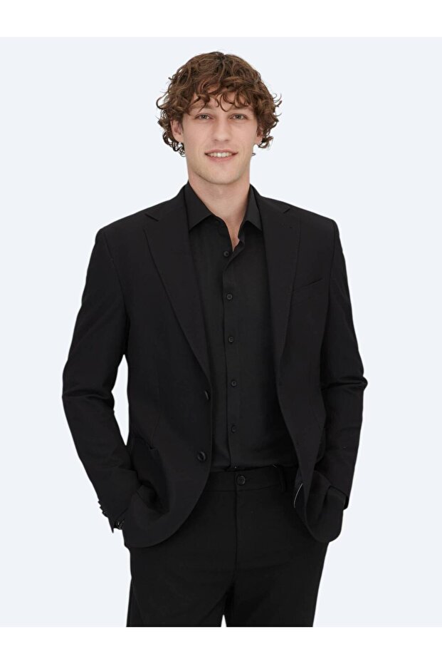 Siyah Desenli Modern Fit Ceket - 1
