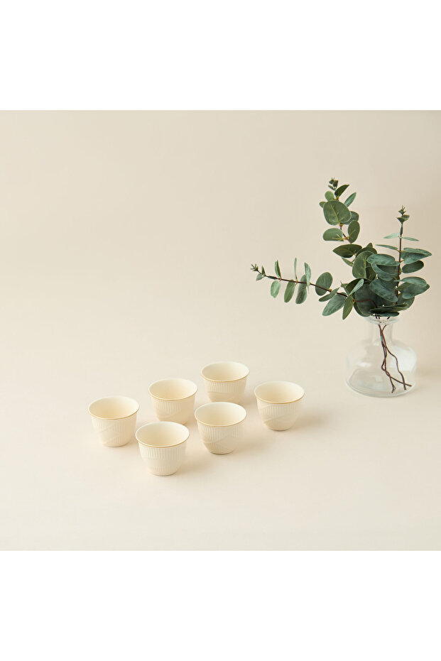 Hiba Textured 6-Piece New Bone China Kahwa Cup Set - 70 ml
