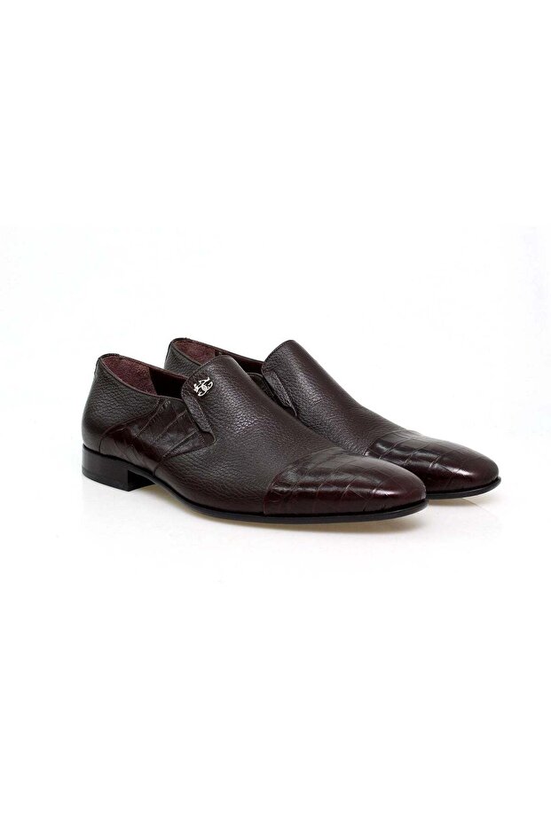 Brown Laceless Genuine Leather Men's Shoes