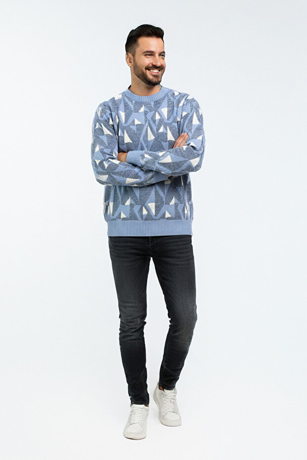 سترة منقوشة برقبة دائرية للرجال - 2