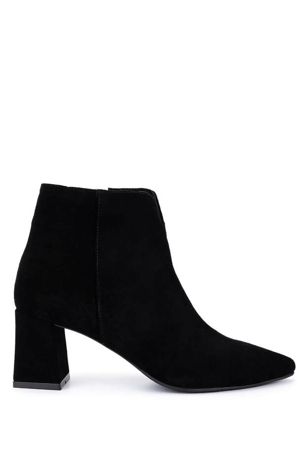 Women's Genuine Leather Black Suede Heeled Boots