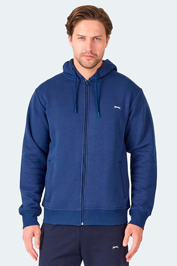 Majestic I Men's Zippered Hooded Pocket Navy Blue Sweatshirt