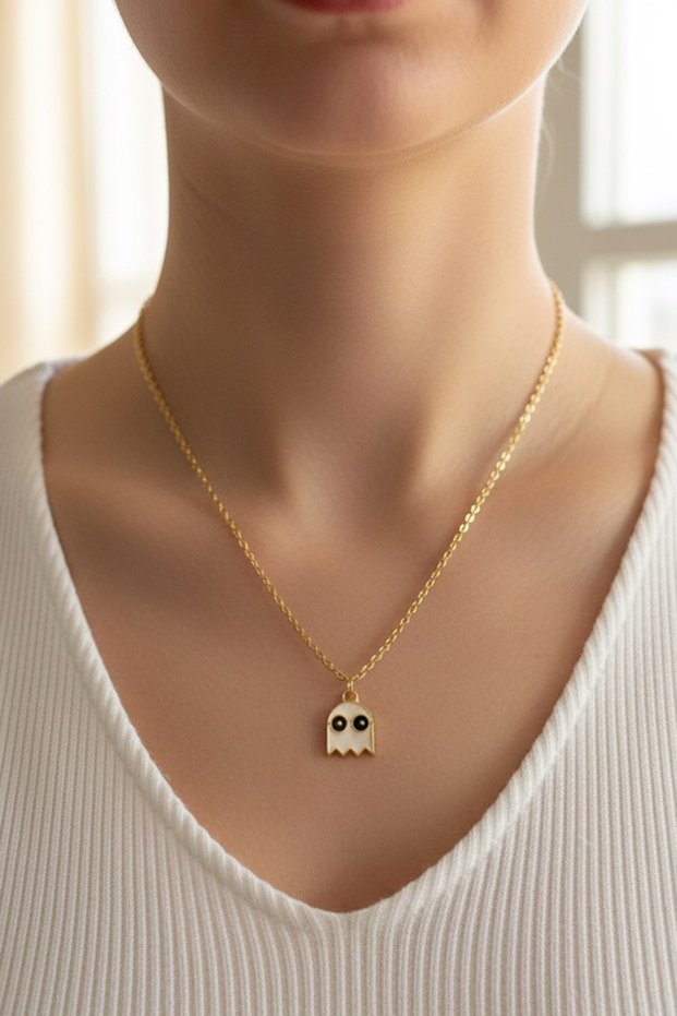Women's Gold Ecru Mineli Pacman 55cm Length Jewelry Necklace Pmkly25528